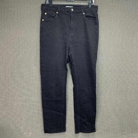 H&M Womens Size 12 Black Denim Jeans Mid Rise 5 Pocket Button & Zipper Closure - Picture 1 of 9